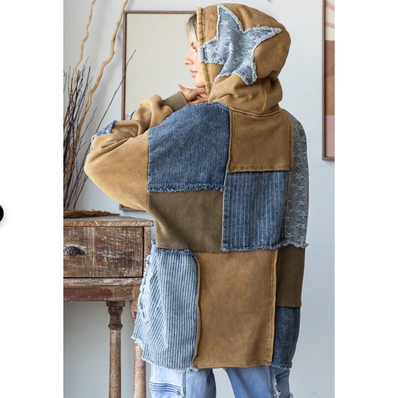 POL Patchwork Hoodie in Blue and Brown - Picture 7 of 7